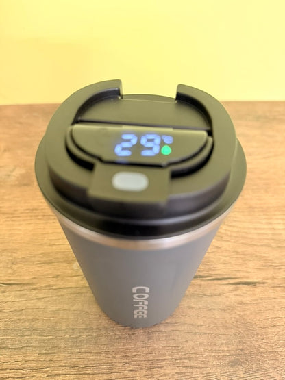 Insulated Coffee Mug – Leakproof, Double-Walled, Smart Temp Display, Protection. Stylish, Reusable, and Perfect for Coffee on The go, 500ml (Birght Grey)
