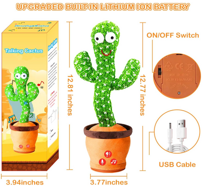 Dancing & Talking Cactus Toy – Sings, Records, Repeats You! Rechargeable, Lights Up, Fun for Toddlers. Includes USB Cable