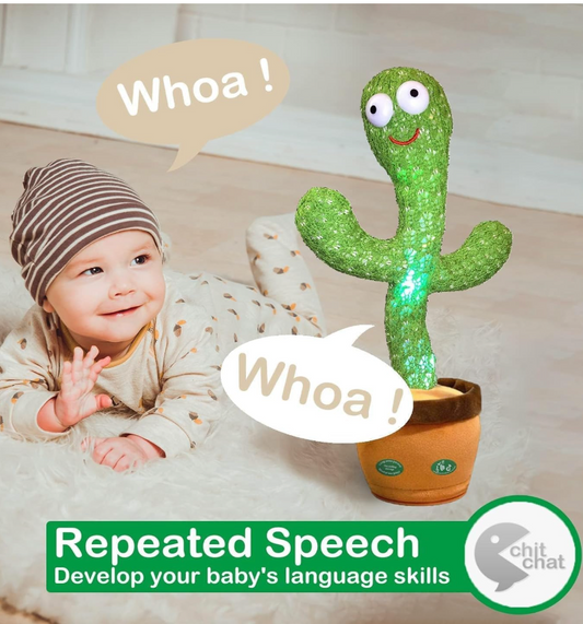 Dancing & Talking Cactus Toy – Sings, Records, Repeats You! Rechargeable, Lights Up, Fun for Toddlers. Includes USB Cable