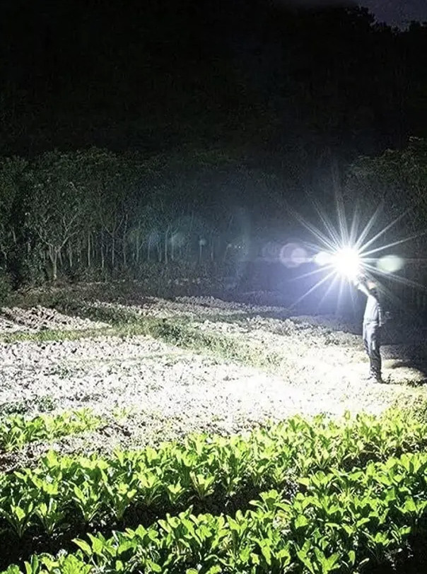 LED Rechargeable Torch Light with long-distance beam. Features a hammer for window glass breaking and a seat belt cutter. Perfect for car rescue and emergency situations. (