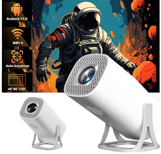 Portable Smart Wireless Projector,4K Supported | Android 11.0, WiFi 6, Auto Keystone | 120" Display, FHD-UHD, Home Theater Projector with Powerful Speaker | Portable & Sleek
