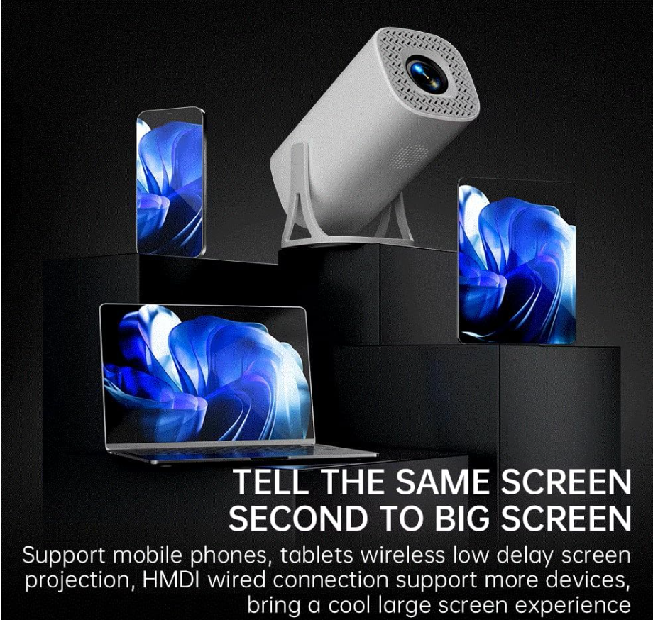 Portable Smart Wireless Projector,4K Supported | Android 11.0, WiFi 6, Auto Keystone | 120" Display, FHD-UHD, Home Theater Projector with Powerful Speaker | Portable & Sleek