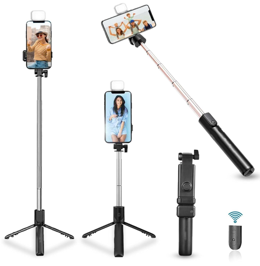 3-in-1 Selfie Stick Tripod with Rechargeable LED (2 Brightness Modes) & Bluetooth Remote – Perfect for Makeup, Vlogging, Selfies & Photoshoots