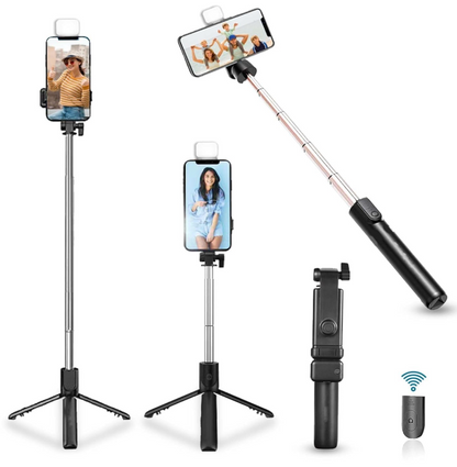 3-in-1 Selfie Stick Tripod with Rechargeable LED (2 Brightness Modes) & Bluetooth Remote – Perfect for Makeup, Vlogging, Selfies & Photoshoots