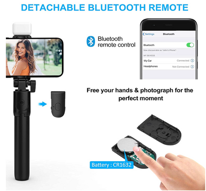 3-in-1 Selfie Stick Tripod with Rechargeable LED (2 Brightness Modes) & Bluetooth Remote – Perfect for Makeup, Vlogging, Selfies & Photoshoots