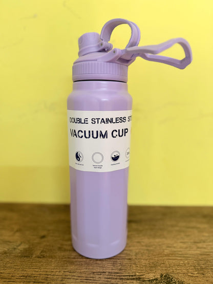 Water Bottles Stainless Steel Vacuum Insulated Hot & Cold Flask - 1000ml Off White & Dark Purple Bottle Ideal for Home, Office, Gym, Outings, and School