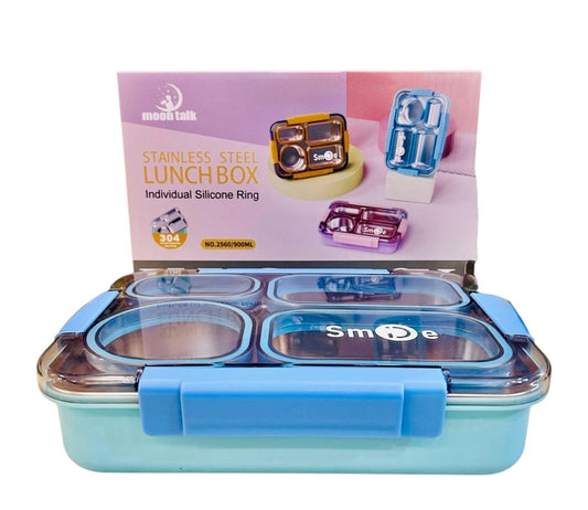 Lunch Box – 100% Leak-Proof, Heavy-Duty, Stainless Steel, Big 4-Compartment, Big Size, Bento,900ML for Mess-Free, Convenient Meals