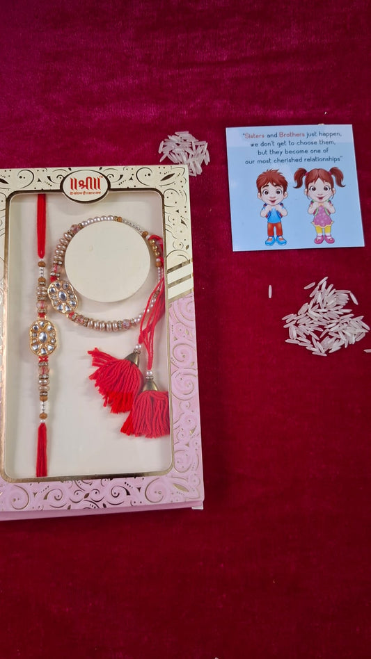 Rakhi For Brother and Bhabhi, Couple Lumba Set of 2 for Rakshabandhan I Combo Pair, Kundan For Men, Bhai, Women, Girls with Roli, Tika and Chawal