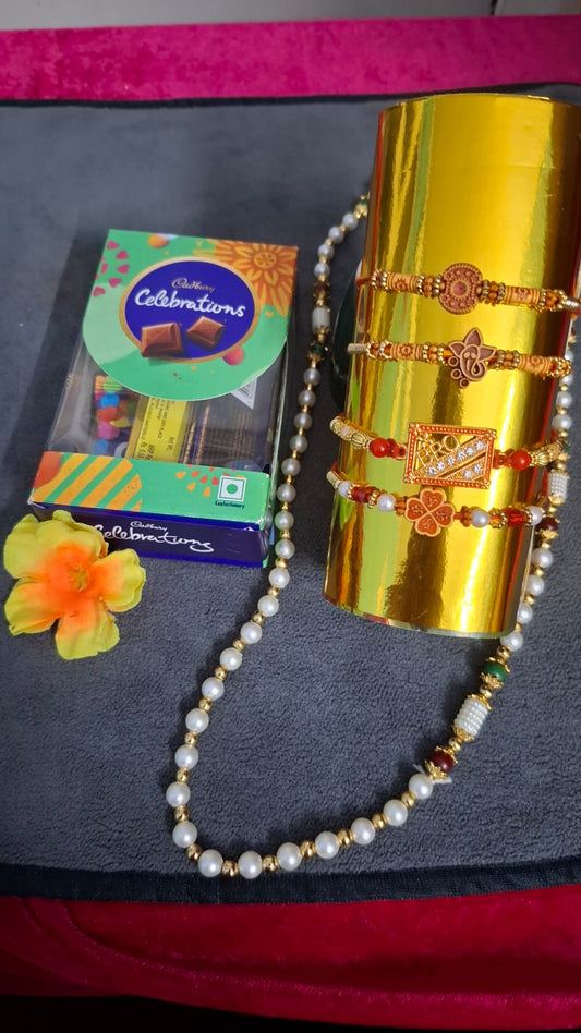 Special Set Of 4 Rakhi For Brothers With Chocolate, Roli, Card, and Tilak set