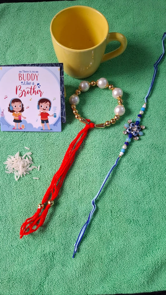 Rakhi for Brother and Bhabhi, Couple Lumba Set of 2 for Rakshabandhan I Combo Pair with CUP, tilak set, card and Chawal. Evil eye rakhi for brother.