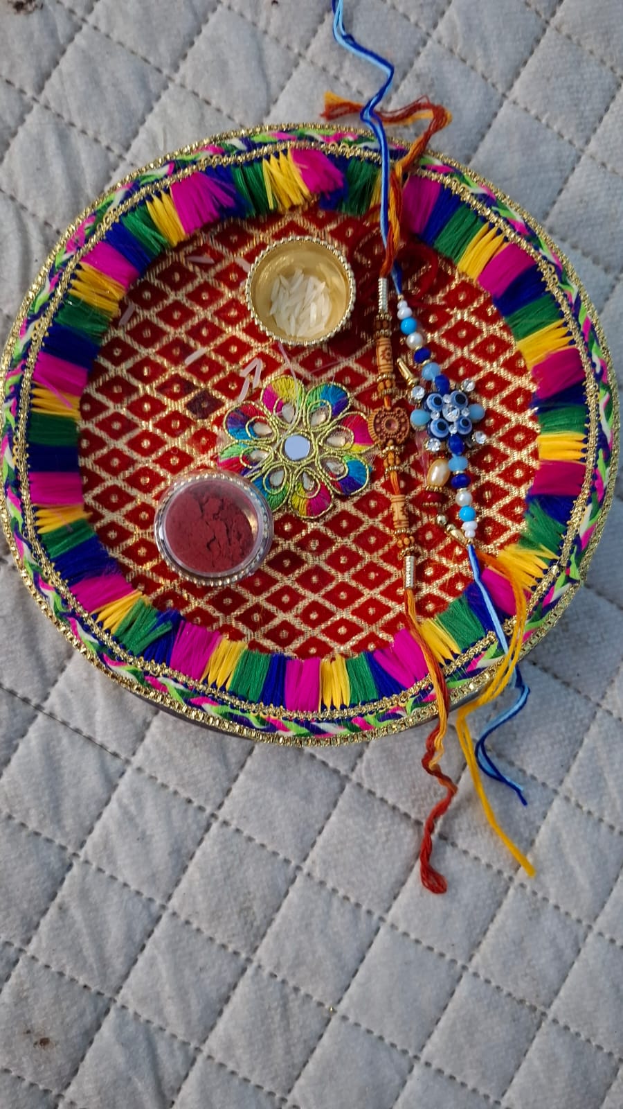 Rakhi for Brother and Bhabhi, Couple Lumba Set of 2 for Rakshabandhan I Combo Pair with tilak set, card, and Chawal. Evil eye (Nazarua) rakhi to protect your brother from bad vibes.