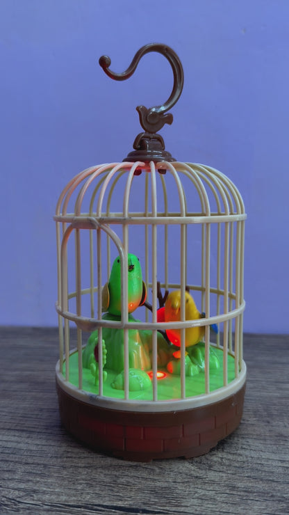 Realistic Singing & Chirping Bird Battery Operated Hanging Cage Pinjra Sensory Touch Gift for Baby Birthday, Educational and Entertaining Toy Musical Singing Home Decor Garden for Kids.