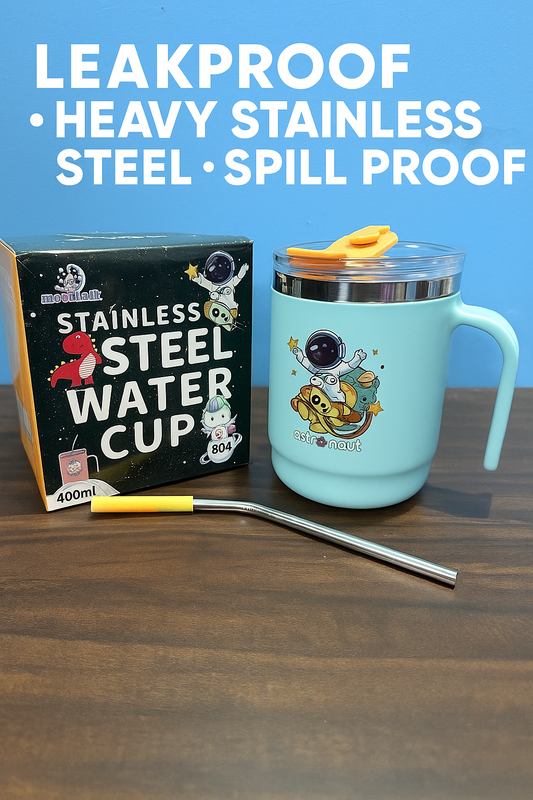 Stainless Steel Mug for Kids with Lid & Straw – Perfect for Milk, Juice, or Cocoa. Double Insulated, Spill-Proof, Durable and Ideal as a Birthday Return Gift. 400ML